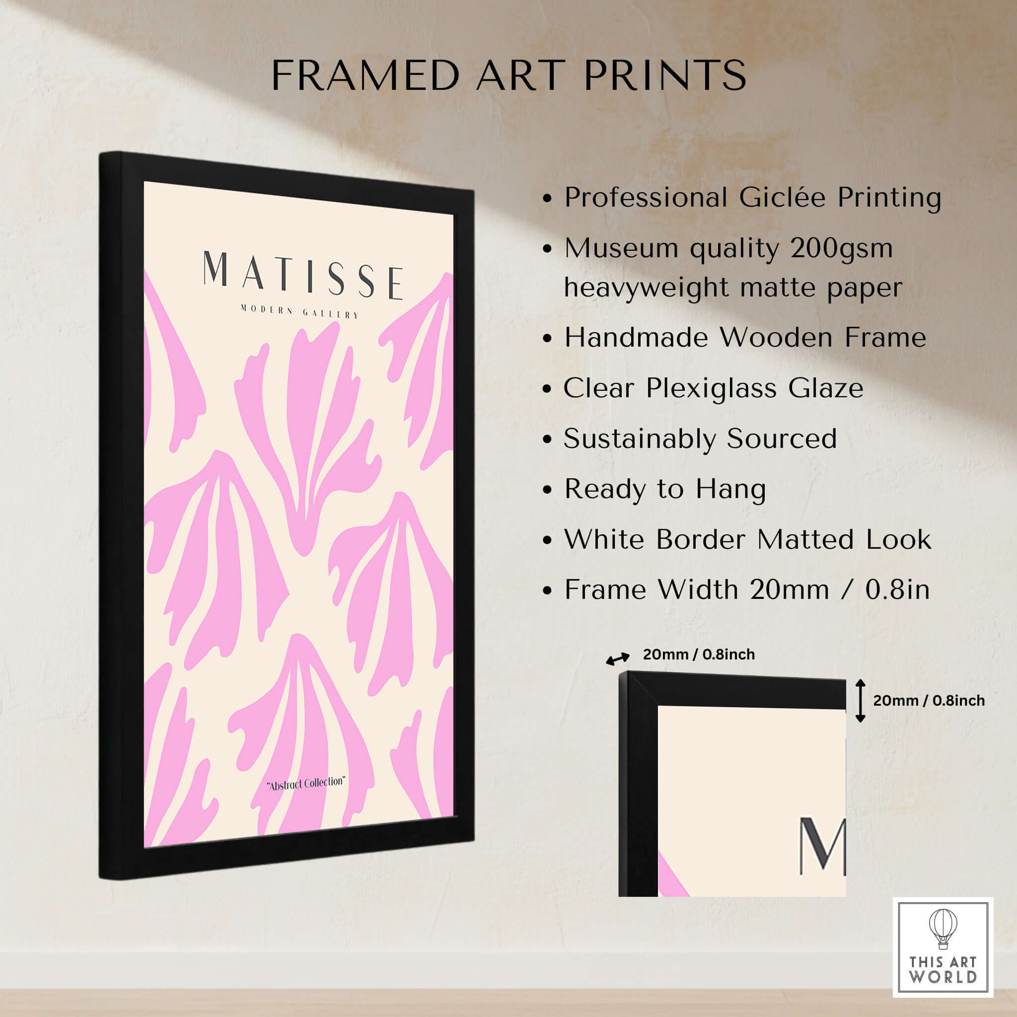 Matisse Art Prints - Pink Abstract Shapes Pattern Poster framed art print with professional giclée printing and wooden frame.