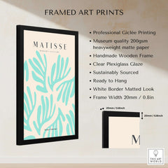 Matisse Art Prints - Mint Green Fan Pattern Poster Art framed with detailed specifications and features.