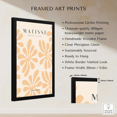Matisse Art Prints - Peach Floral Abstract Pattern Print displayed in a stylish handmade wooden frame with plexiglass.