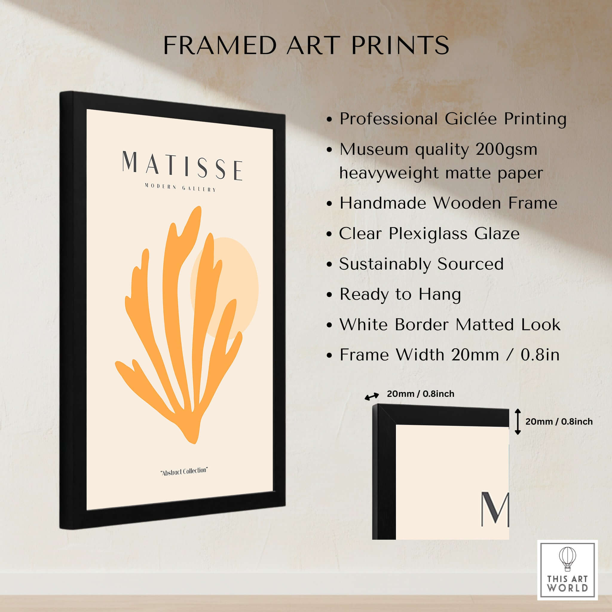 Matisse Art Prints - Orange Seaweed Abstract Art Print framed with professional giclée printing and handmade wooden frame.