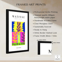 Matisse Art Prints - Colorful Abstract Leaves Blocks Wall Art in framed presentation with detailed product features.