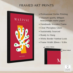 Matisse Art Prints - White Coral Abstract Green Diamonds Print framed with professional Giclée printing and clear plexiglass.