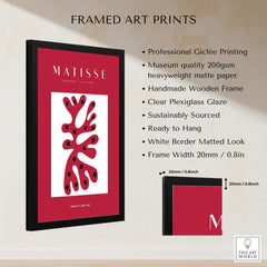 Matisse Art Prints - Red Coral Abstract Black Diamonds Poster in a wooden frame with Giclée printing and clear Plexiglass.