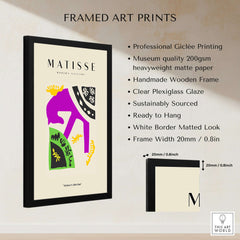 Matisse Art Prints - Purple Horse Abstract Figure Collage Poster displayed in a professional frame with vibrant colors and details.