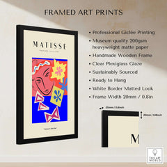 Matisse Art Prints - Abstract Face with Flowers Collage Wall Art displayed in a stylish frame with professional Giclée printing.