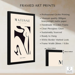 Matisse Art Prints - Black Abstract Nude Figure Poster framed art print showcasing elegant minimalist design.
