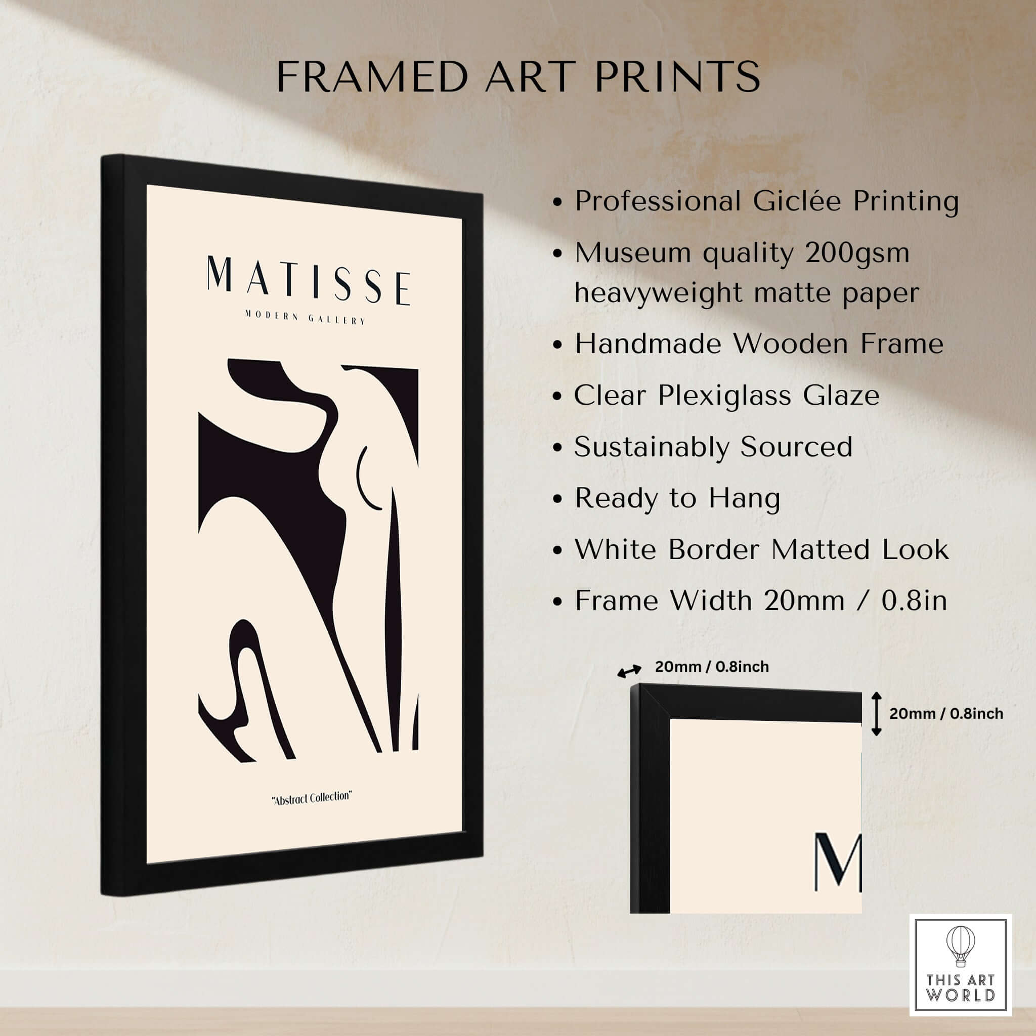Matisse Art Prints - Black Abstract Nude Figure Poster framed art print showcasing elegant minimalist design.