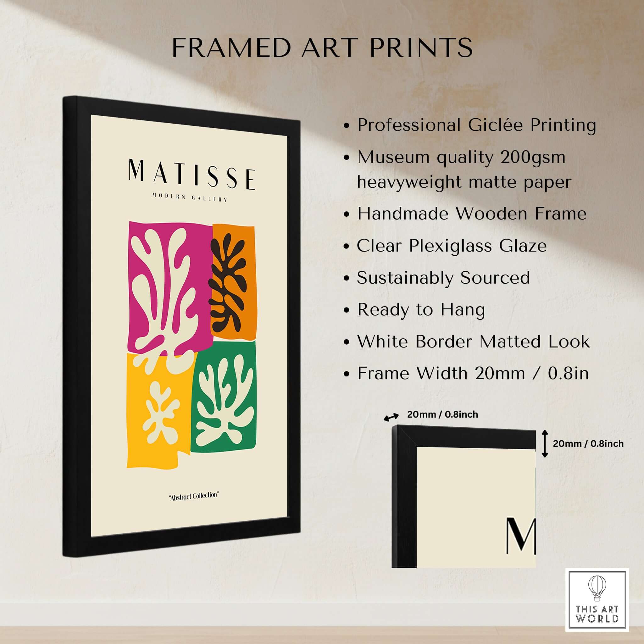 Matisse Art Prints - Four Block Abstract Leaves Poster in a framed design showcasing professional giclée printing.