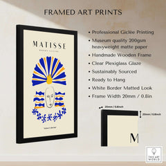 Matisse Art Prints -  Blue & Yellow Abstract Face in a sleek black frame with professional giclée printing.