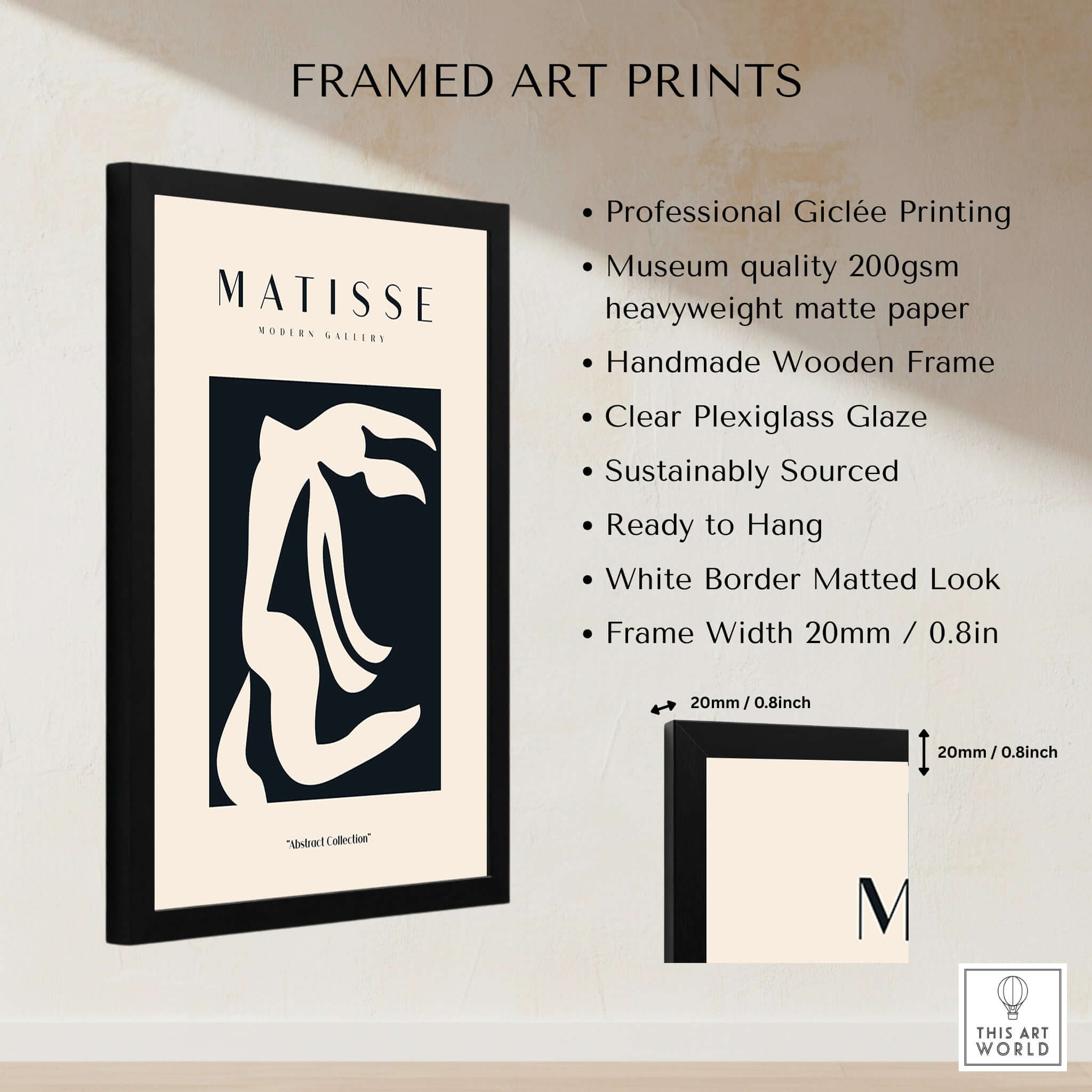 Matisse Art Prints - Abstract Organic Figure Cut Out Print - Framed print with wooden frame and plexiglass.