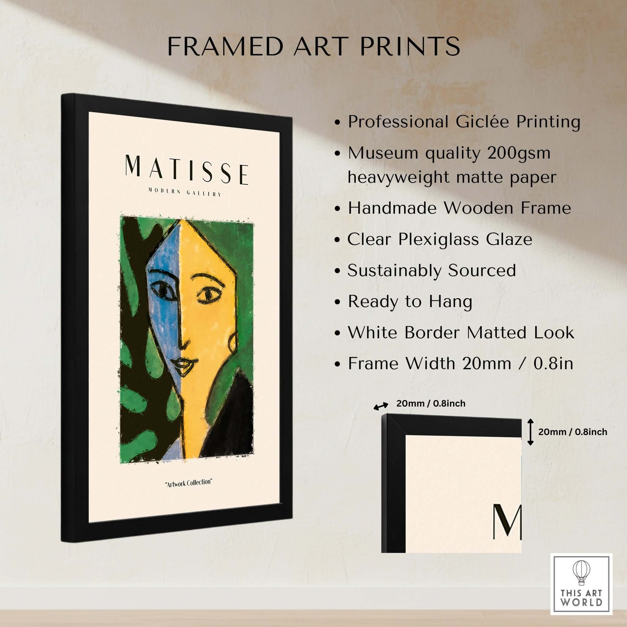 Matisse Art Prints - Split Face Blue Yellow Portrait Poster featuring professional Giclée printing and a handmade wooden frame.