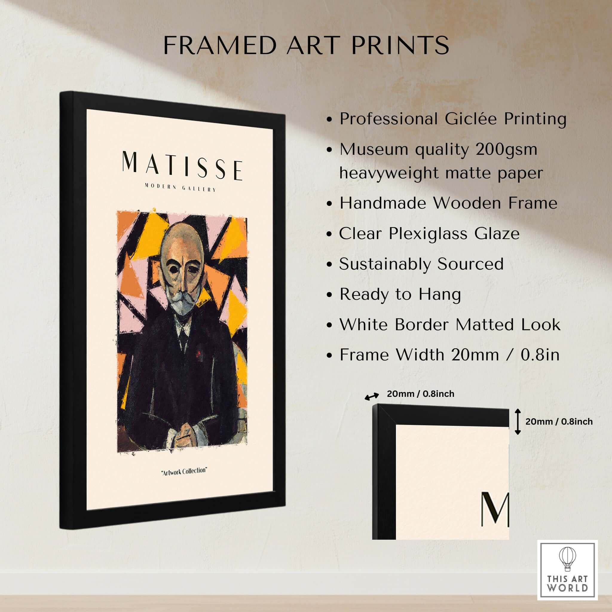 Matisse Art Prints - Portrait Man in Suit Geometric Wall Art framed print showcasing Giclée quality and vibrant colors.