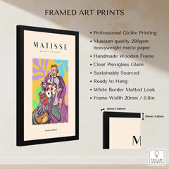 Matisse Art Prints - Stylized Woman with Flowers Fruit Still Life Interior Poster framed with clear plexiglass