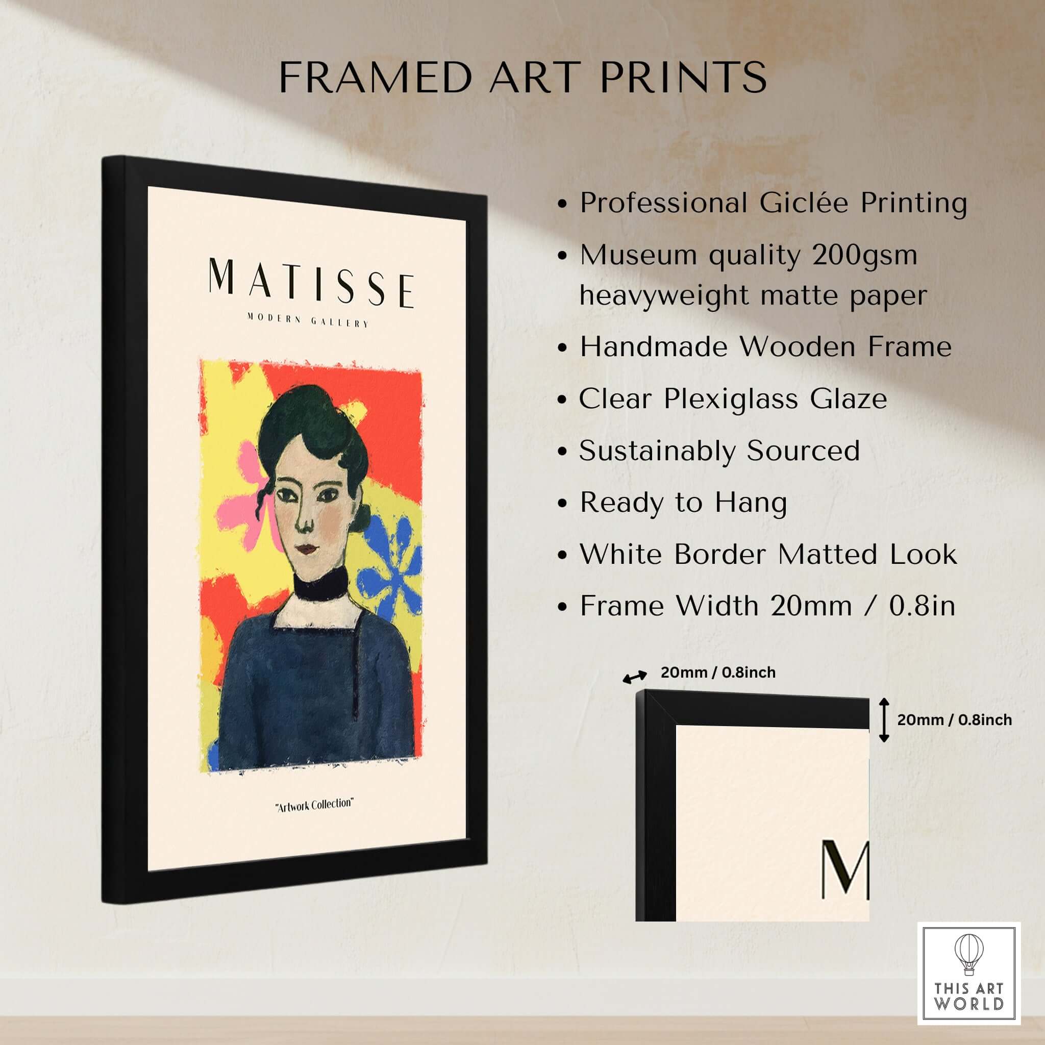 Matisse Art Prints - Woman Portrait Abstract Floral Poster featuring framed artwork in vibrant colors and professional giclée printing.