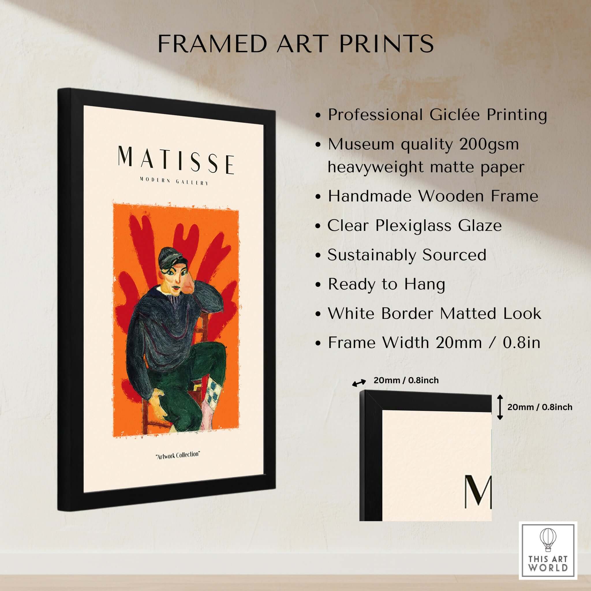 Matisse Art Prints - Seated Figure in Cap Poster framed with professional Giclée printing and wooden frame.