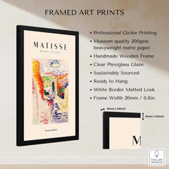 Matisse Art Prints - Abstract Fauvist Poster in a handmade frame showcasing vibrant colors and quality materials.