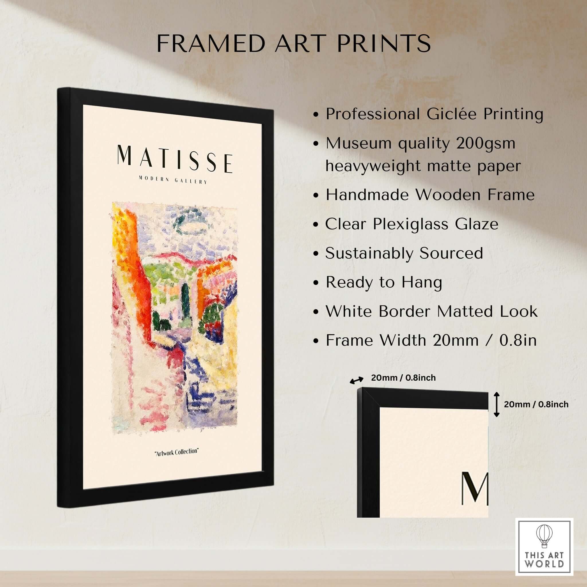 Matisse Art Prints - Abstract Fauvist Poster in a handmade frame showcasing vibrant colors and quality materials.