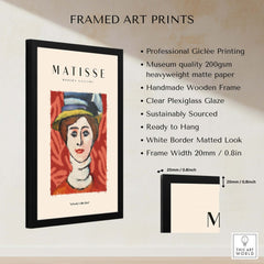 Matisse Art Prints - Woman in Elaborate Hat Portrait Poster, showcasing framed art with professional giclée printing.