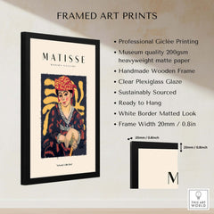 Matisse Art Prints -  Woman in Patterned Hat & Dress Poster featuring framed art with professional giclée printing.