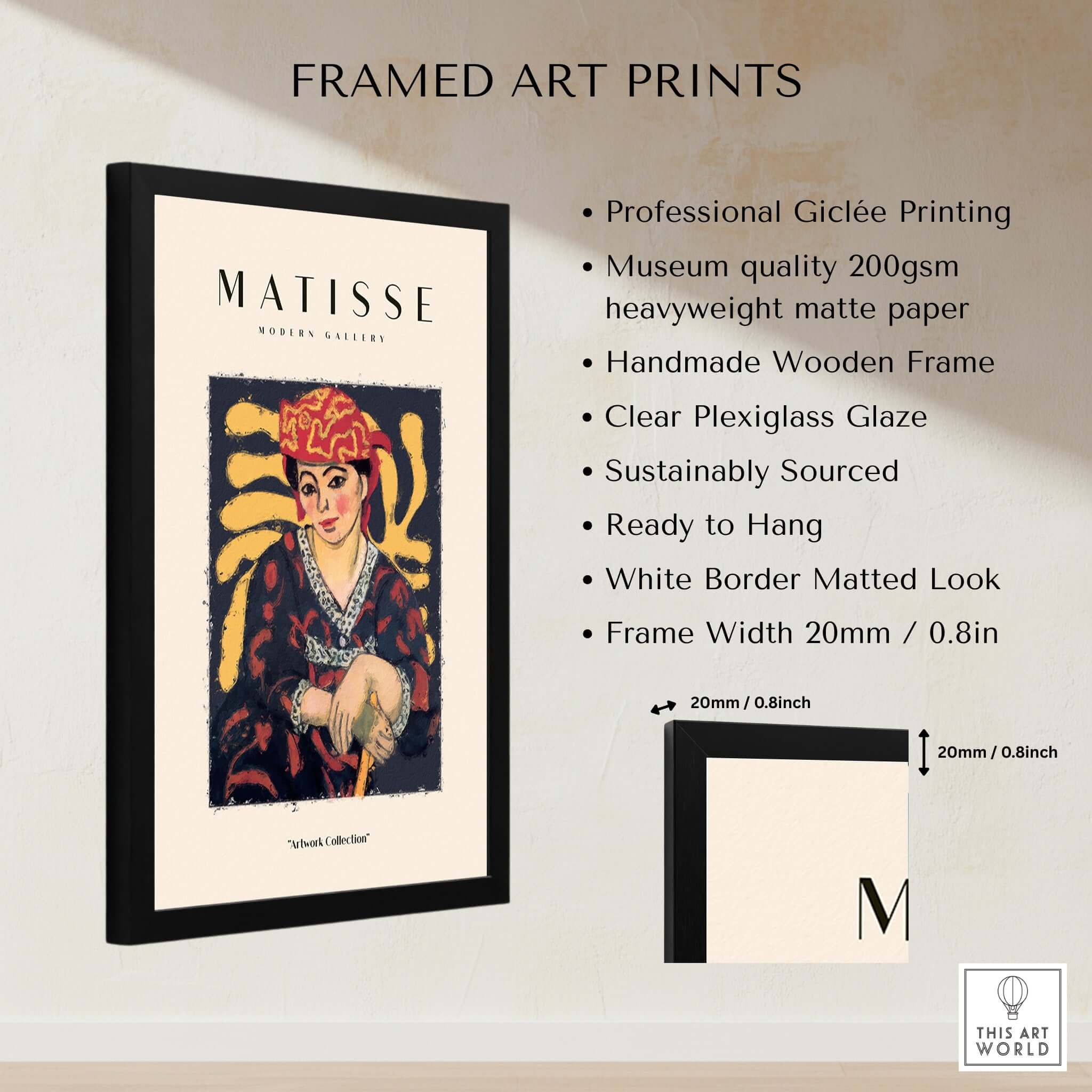 Matisse Art Prints -  Woman in Patterned Hat & Dress Poster featuring framed art with professional giclée printing.