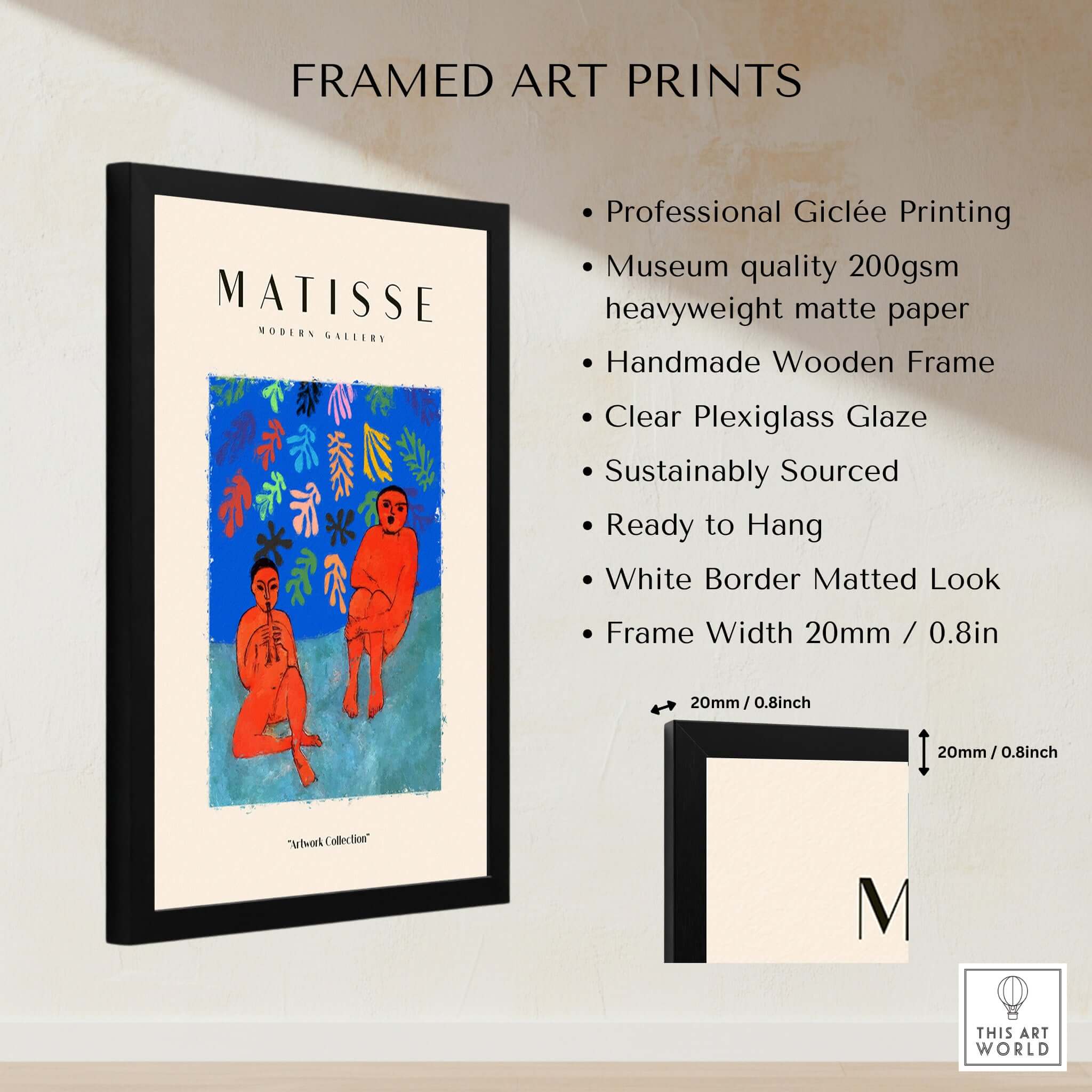 Matisse Art Prints - Two Figures Flute Poster showcased in a framed art print with professional giclée printing.