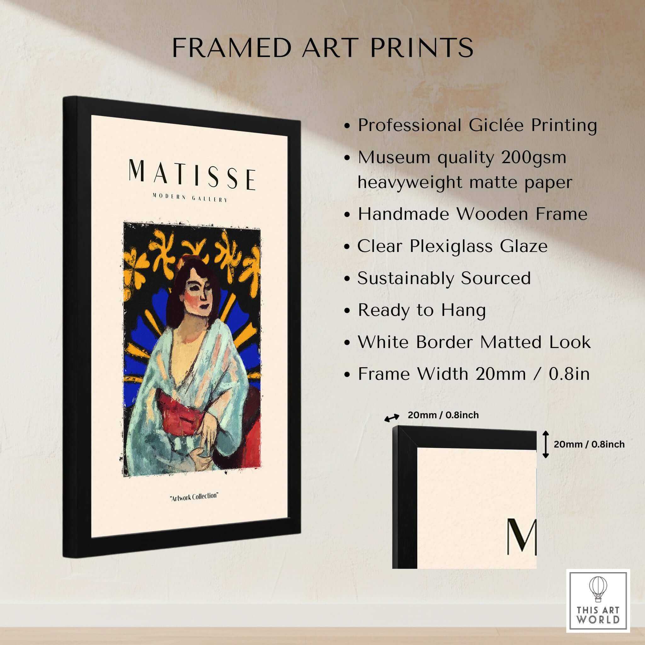Matisse Art Prints - Woman Robe Abstract Stained Glass Effect Poster framed with professional Giclée printing and clear plexiglass.