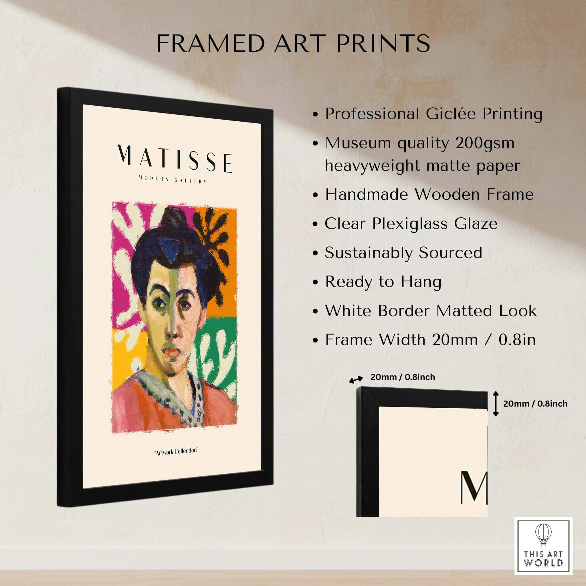 Matisse Art Prints - Abstract Portrait Poster featuring professional Giclée printing in a stylish wooden frame.
