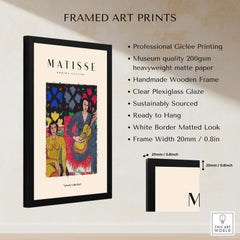 Matisse Art Prints - Two Women Guitar Interior Scene Poster framed with professional giclée printing and clear plexiglass.