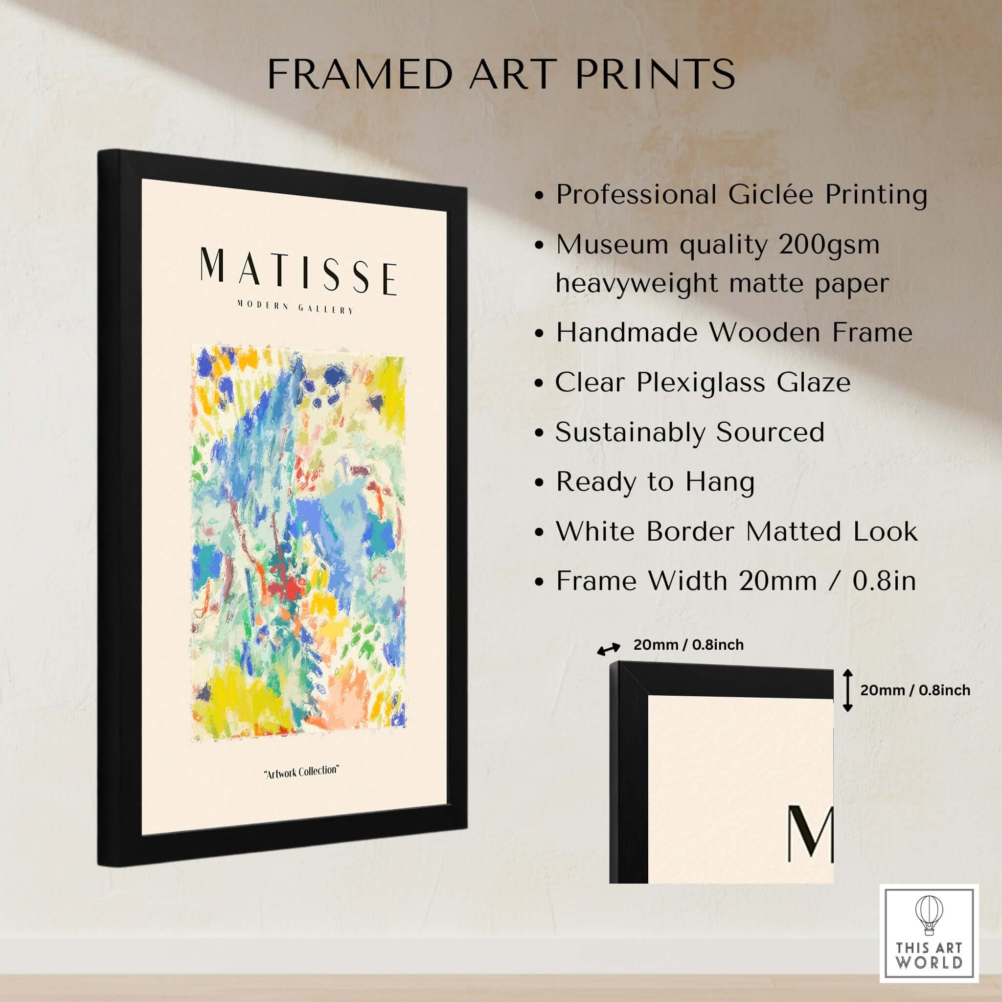 Matisse Art Prints - Abstract Vibrant Landscape Painterly Poster framed art print features giclée printing and handmade wooden frame.