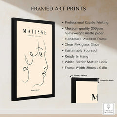 Matisse Art Prints -  Line Art of a Lady's Face Poster framed art print showcasing minimalist design details.