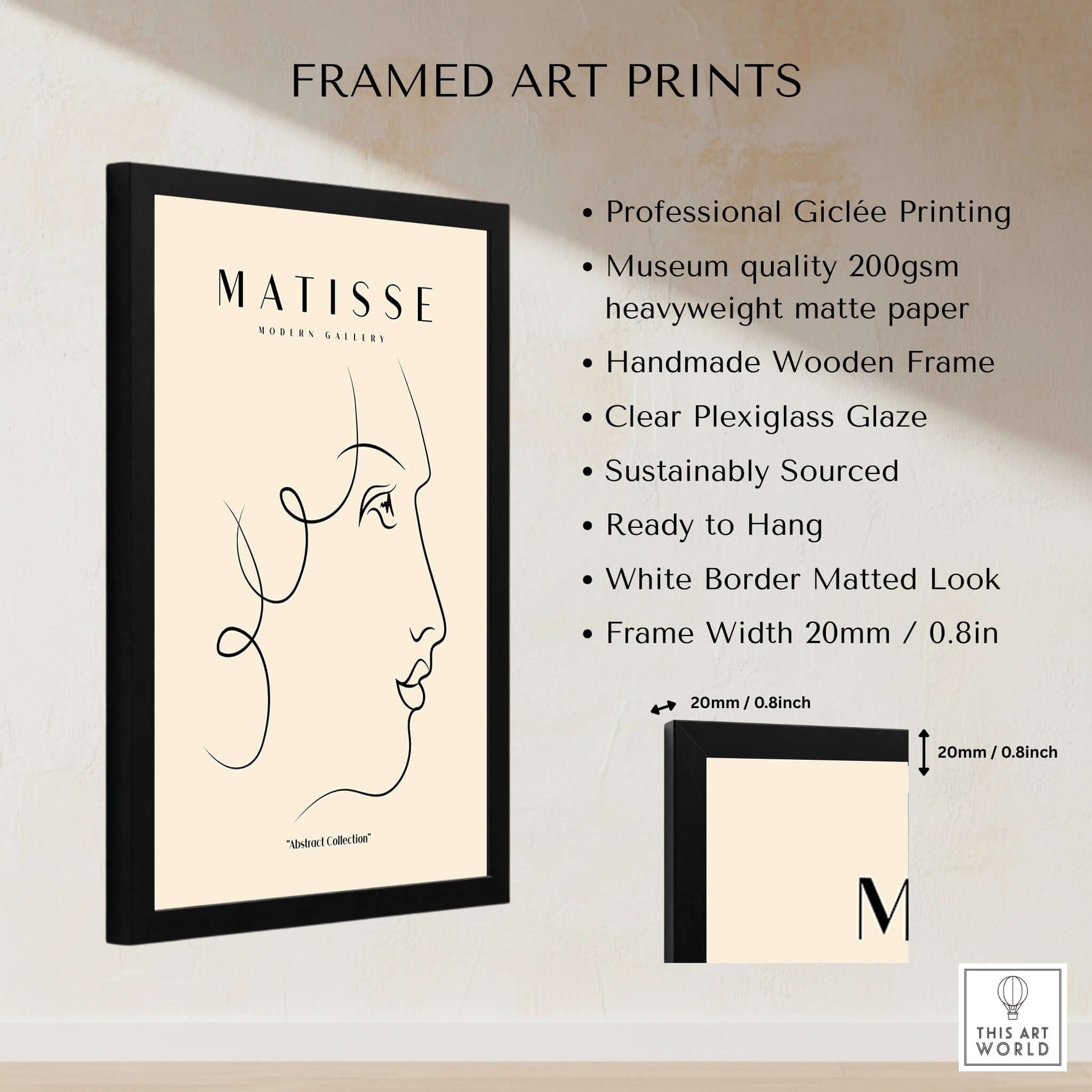 Matisse Art Prints -  Line Art of a Lady's Face Poster framed art print showcasing minimalist design details.