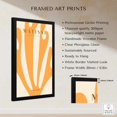 Matisse Art Prints -  Orange Fan Coral Abstract Shape Poster displayed in a stylish black frame with clear plexiglass.