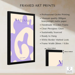 Matisse Art Prints - Lavender Abstract Fluid Organic Shape Poster displayed in a professional wooden frame with matte finish.