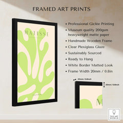 Matisse Art Prints - Lime Green Abstract Coral Shape Poster in a framed display with professional printing details.