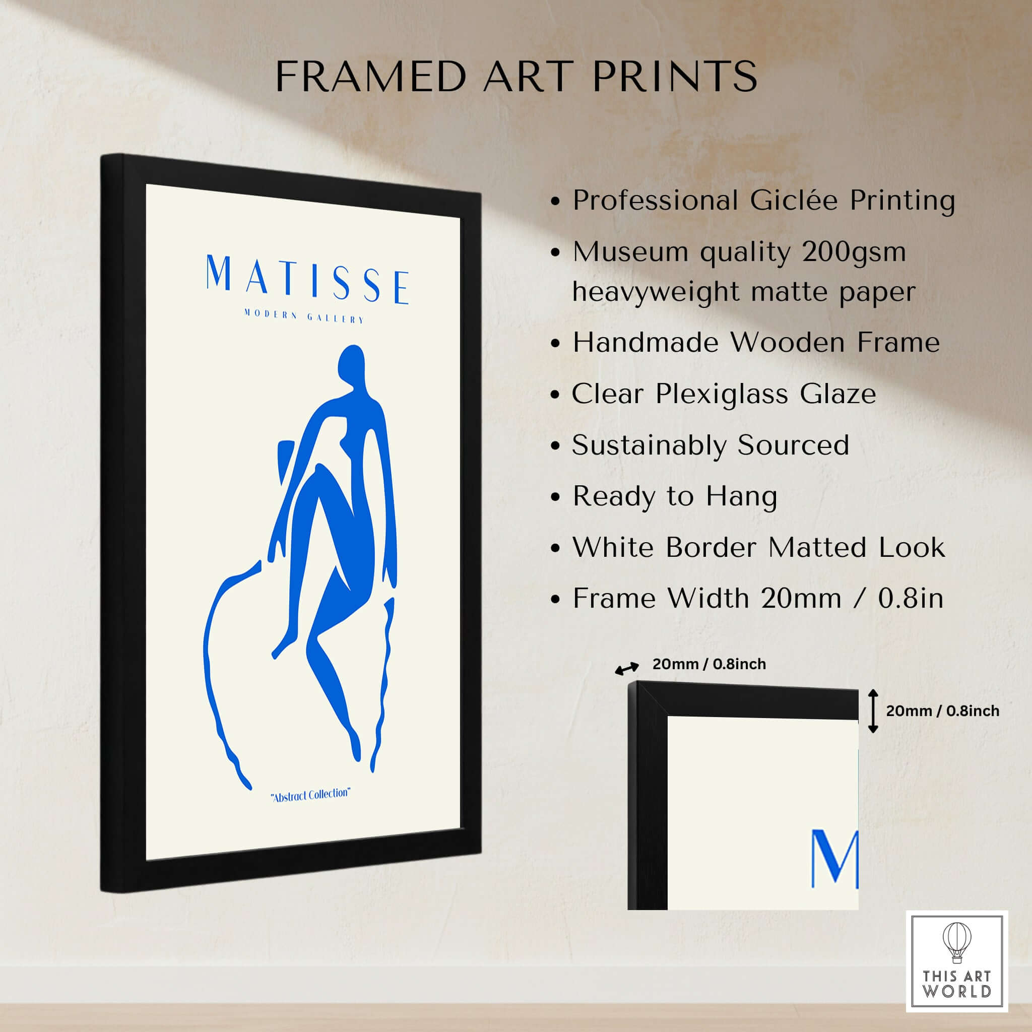 Matisse Art Prints -  Blue Nude Seated Figure Poster framed art print showcasing professional giclée printing and sleek design.