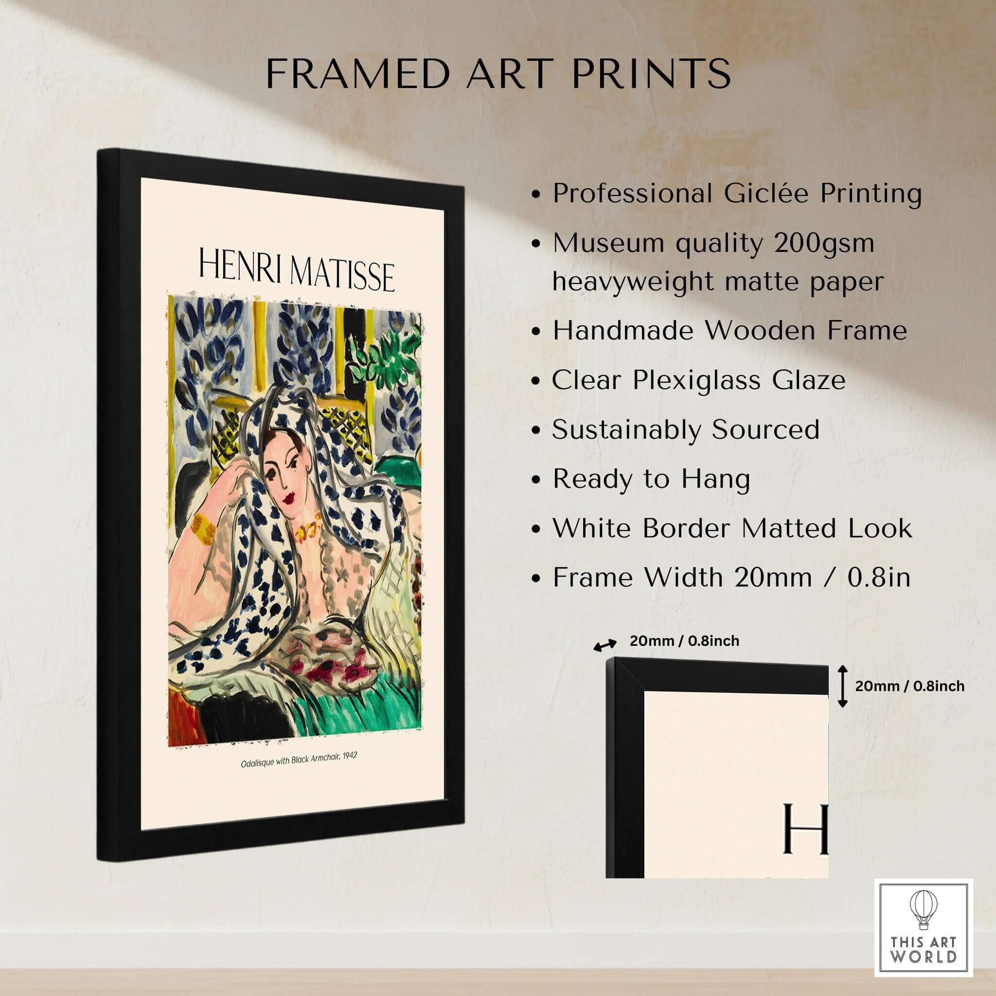 Matisse Poster  - Odalisque with Black Armchair 1942 Art Print, framed art print showcasing vibrant artwork.
