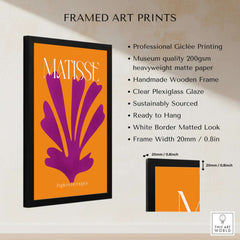 Matisse Papiers Découpés Purple Cut Out on Orange Background Abstract Art Print in a framed display.