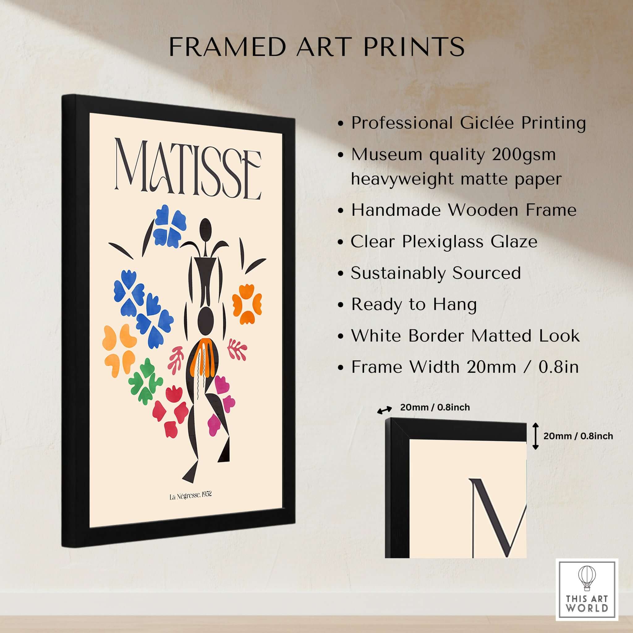 Matisse Art Print - La Négresse 1952 Poster in a framed design showcasing vibrant colors and abstract figures.