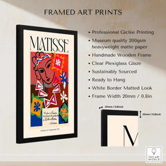 Matisse Art Print Madame de Pompadour 1951 Abstract Collage Poster framed with clear plexiglass and wooden frame.