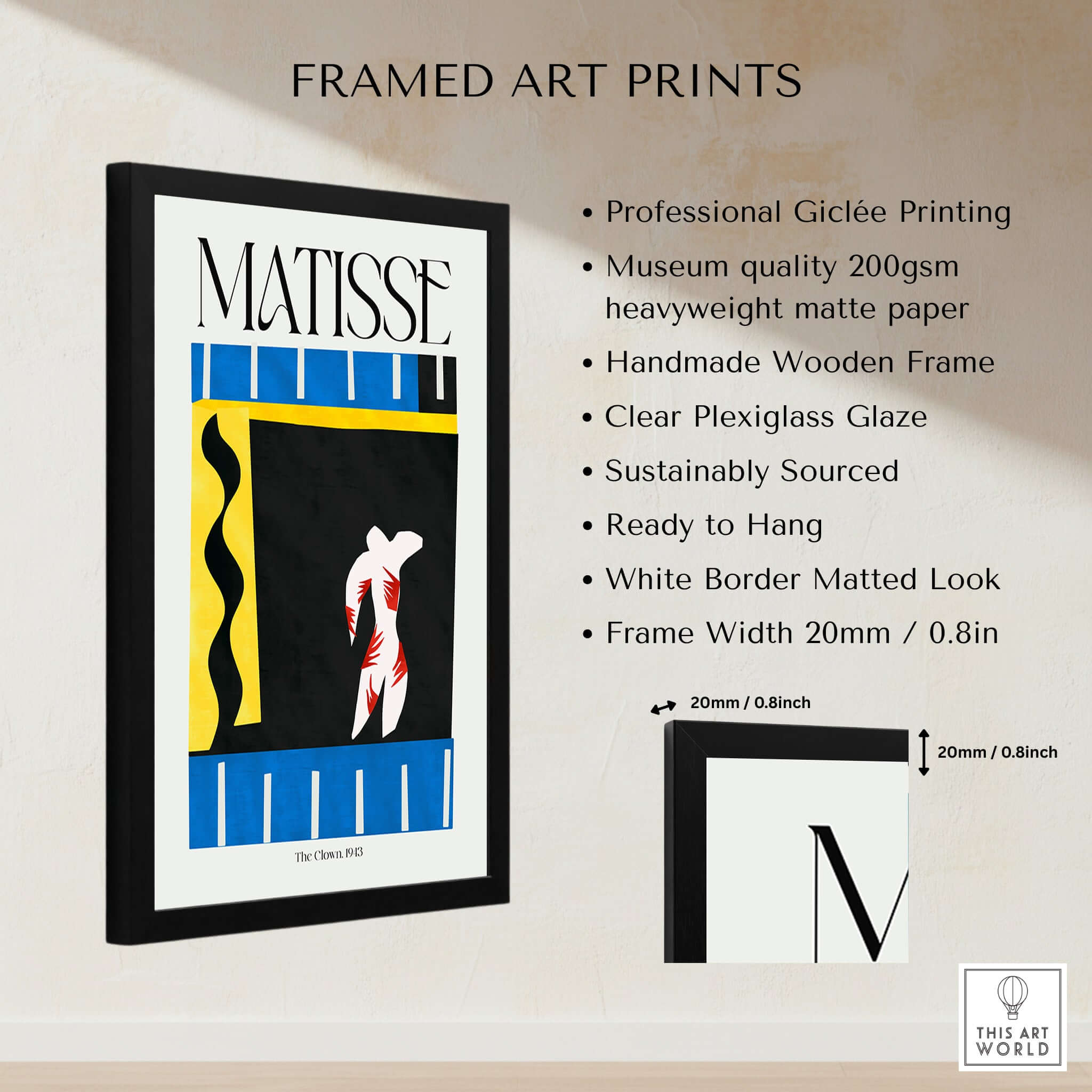 Matisse Art Print - The Clown 1943 Jazz Series Abstract Figure Poster framed art print featuring professional Giclée printing.