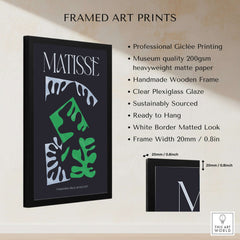 Matisse Art Print Composition Black Green White Abstract Poster 1947 framed with clear plexiglass and sustainable wood frame.