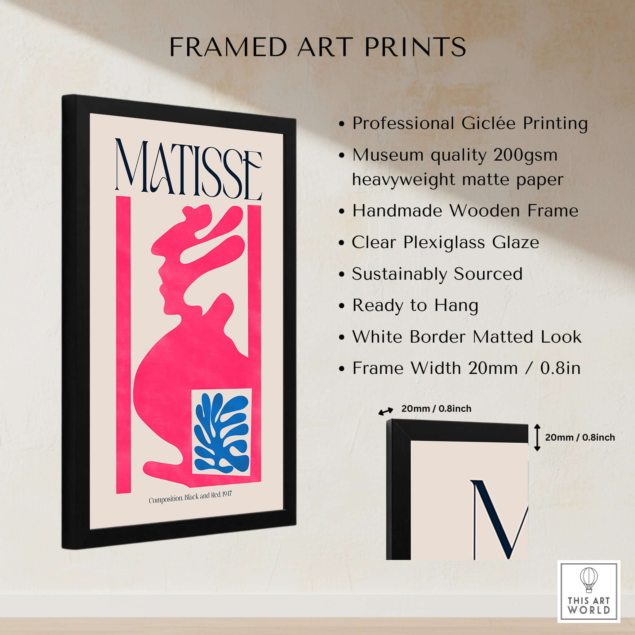 Matisse Art Print Composition Pink Blue Abstract Cut Out Print 1947 framed art print featuring pink and blue designs.