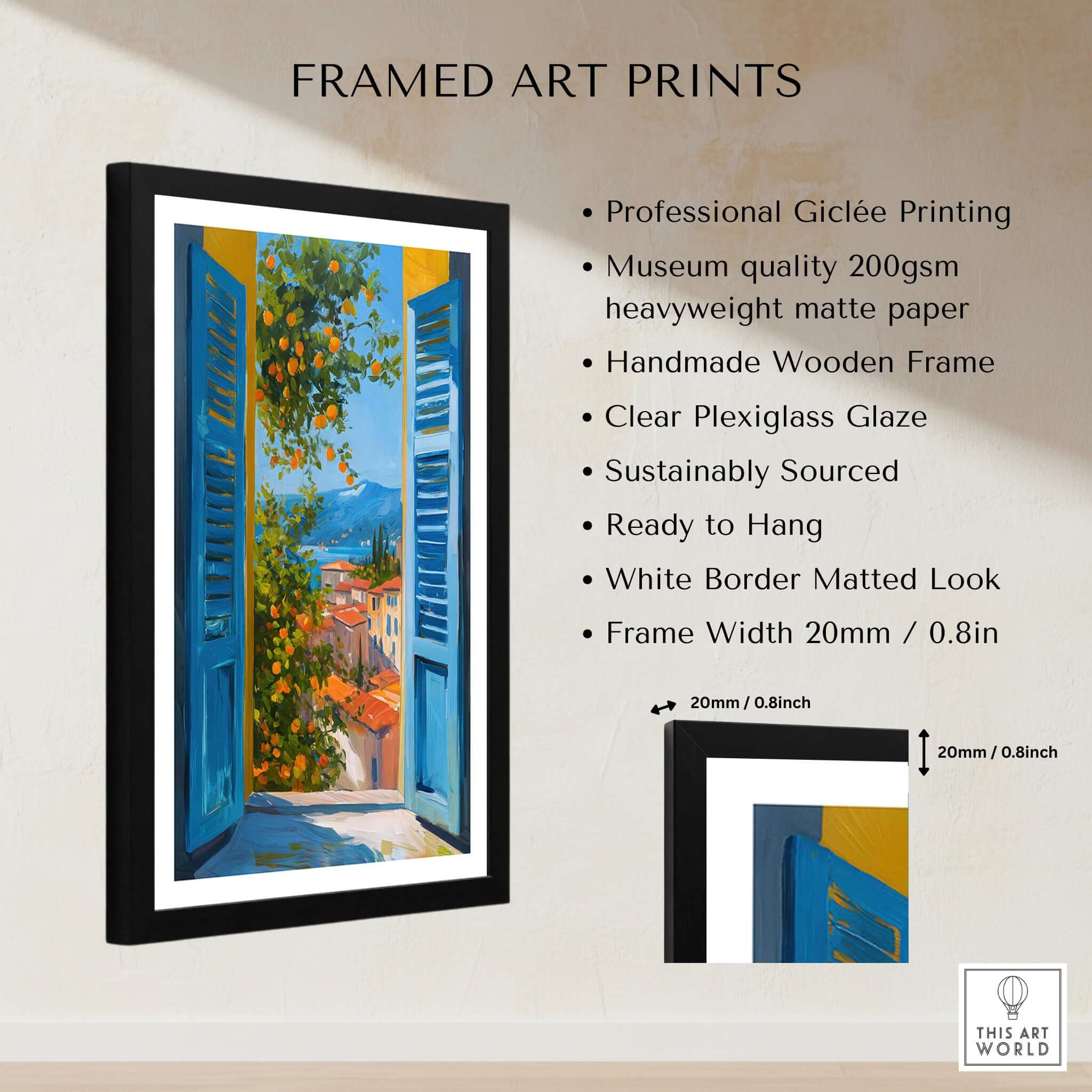 Matisse Open Window Art Print | French Riviera Sea View Poster featuring framed artwork details