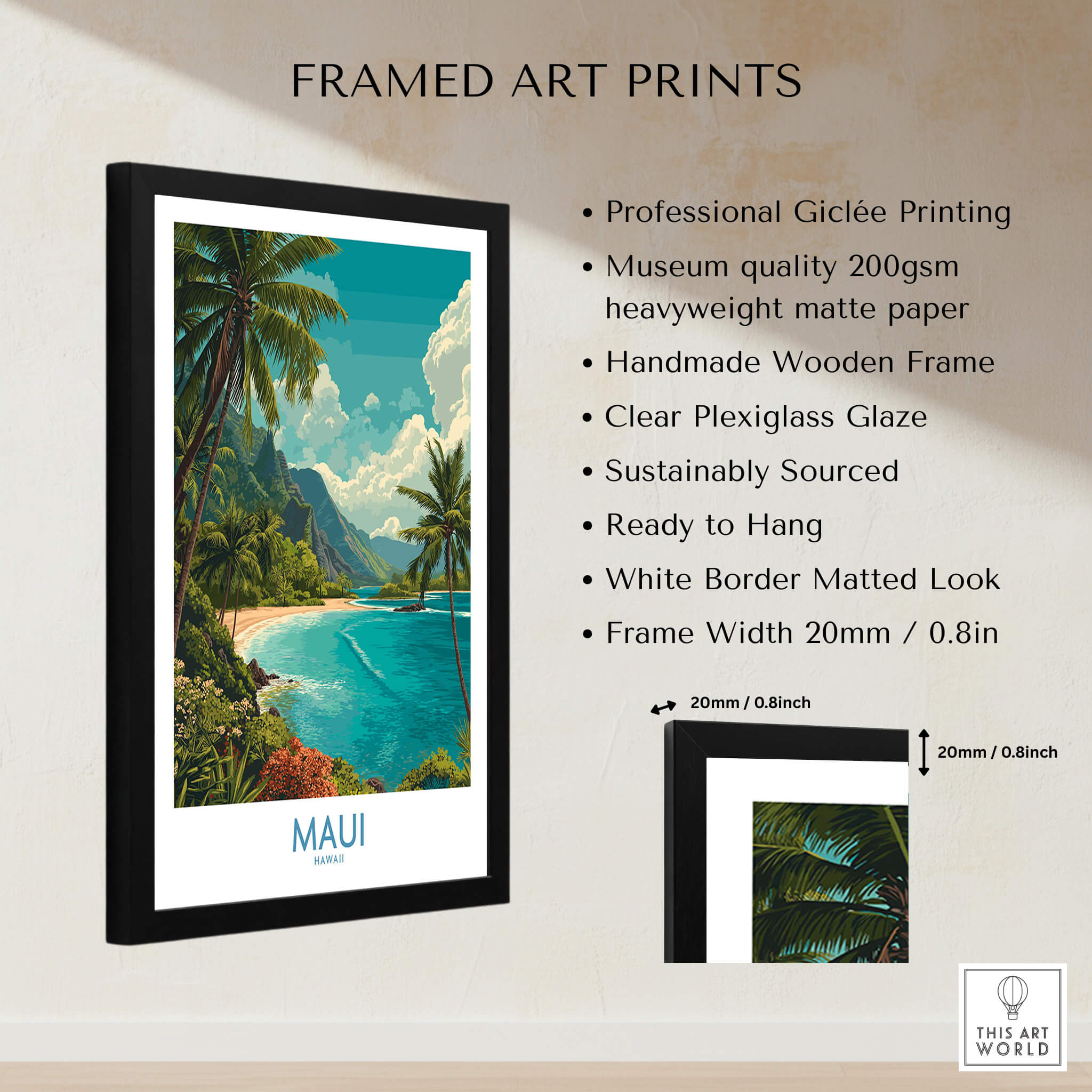 Maui Hawaii Poster | Exotic Island Paradise Shoreline Canvas Print framed art print showcasing lush tropical views.