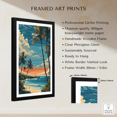 Maui Wall Art Print | Hawaii Evening Coastal Landscape Travel Poster showcased in elegant frame with clear plexiglass.