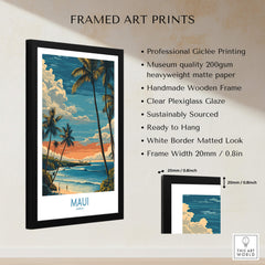 Maui Hawaii Poster | Tropical Twilight Shoreline Canvas Print in a framed art print display.