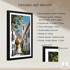 Mijas Spain Travel Poster | Traditional White Street Wall Art Print framed print showcasing Mijas' charming streets and white buildings.