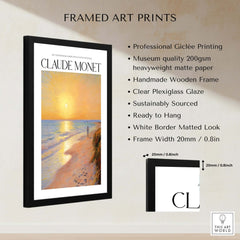 Monet Beach Artwork - Impressionist Room Decor - Coastal Sunset Stroll Beach Wall Art framed print details.