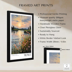 Claude Monet Wall Art Print - Sunset River Poppies framed art print featuring vibrant poppies and a serene river sunset.