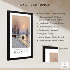 Claude Monet Poster - Winter River Sunset Wall Art - Snow Scene Print framed art print with professional giclée printing.